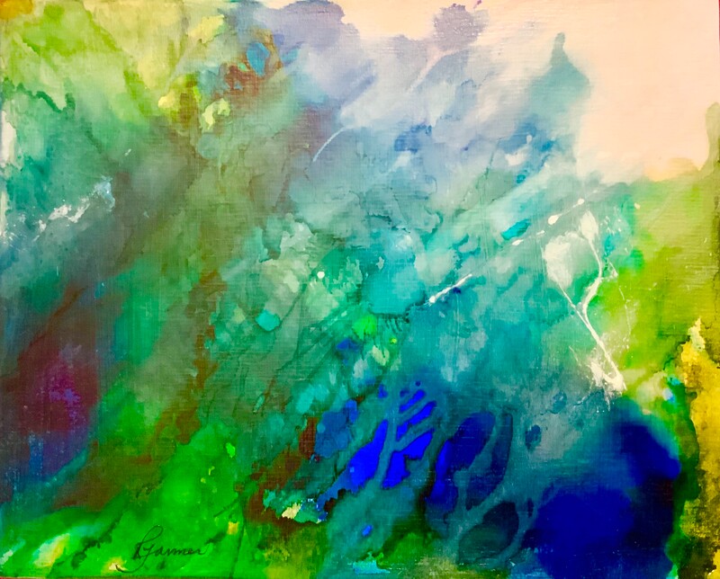 Winnipeg Fine Art Fair invites volunteers to get involved in our event. The link overlays an abstract image that captures vibrant lime green paint pouring from the bottom left corner of the canvas. Scattered amongst the green are contrasting specks of yellow. As the green works its way across the canvas, it bleeds into a rich cobalt blue and muddy's the green into a beautiful deep turquoise. The turquoise flows and fades into a warm peachy tone in the top right corner.